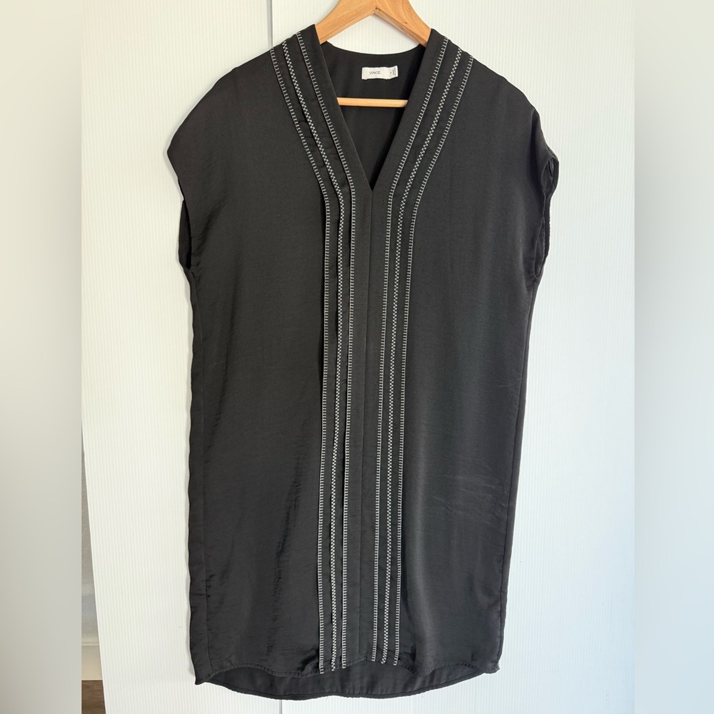 VINCE Silky Dress with Embroidered Detail